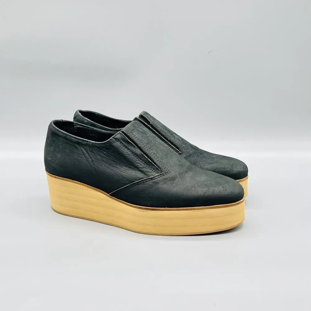 Surface To Air Shoes Womens 7.5 Black Leather Platform Wedge Creeper Flatbush